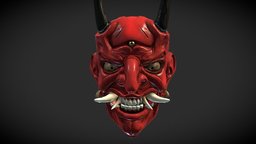 Oni mask demon, mask, oni, japenese, low-poly, game, pbr