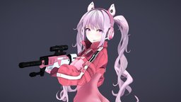 Alice hair, rifle, bunny, cute, avatar, alice, vr, pink, goddess, victory, bunnygirl, vrchat, vrchat_avatar, character, girl, game, sci-fi, gun, nikke