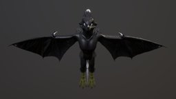 Black harpy bird, high-poly, harpy, tallon, game, blender