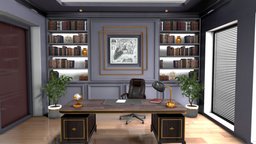 Personal Office room, lights, leather, work, desk, luxury, painting, baked, vr, bookcase, boss, meeting, ceo, book, blender, pbr, chair, design, interior, gold
