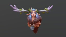 Handpaint druid girl bust handpaint, druid, handpaintedtexture, character, low-poly, girl, asset, game, 3d, lowpoly, female, handpainted-lowpoly