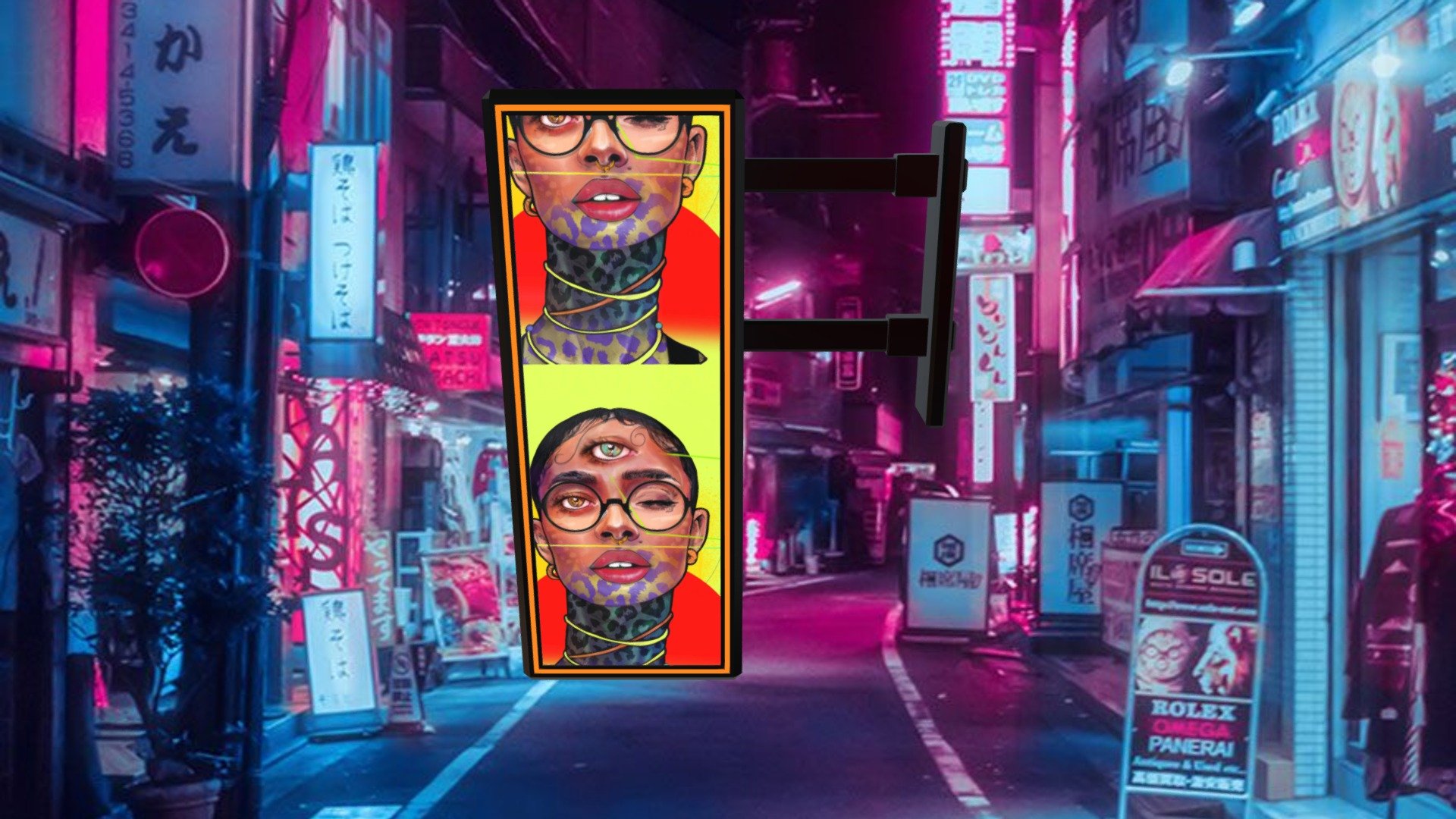 Cyberpunk Crayon Street Sign 3d model