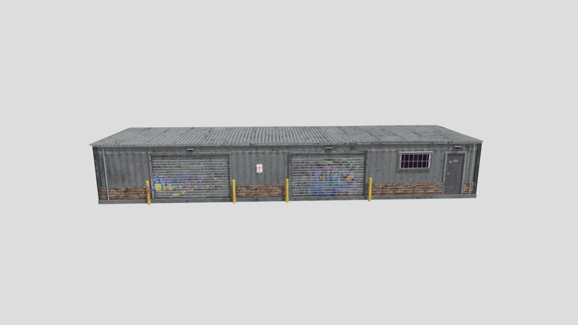 This Small Industrial Utility Garage is perfect for any warehouse, factory, airport, or commercial setting. The model is viewable from all angles and distances and comes with 3 texture variants for more useability.

This Includes:

The mesh
4K and 2K Texture set (Albedo, Metallic, Roughness, Normal, Height)
3 Variants ( Grey, Blue, and Red)
The Mesh is UV Unwrapped with vertex colors and can easily be retextured 3d model