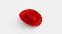 Cartoon red cowboy hat hat, kids, baby, children, child, clothes, cowboy, show, costumes, lowpolymodel, handpainted, clothing