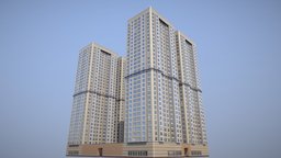 MSK Building 19 tower, empire, hotel, exterior, soviet, architectural, skyscraper, town, moscow, ussr, cityscape, stalin, hilton, tivsol, low-poly, pbr, house, home, city, building