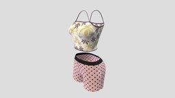 $AVE Female Cute Sleepwear sleep, fashion, shorts, girls, top, clothes, night, pink, summer, gown, teen, womens, wear, dots, camisole, sleepwear, polka, pbr, low, poly, female