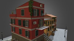 Cinque Terre dae, scene, restaurant, cityscene, digitalartsandentertainment, terre, cinque, cinqueterre, vineria, 3dsmax, lowpoly, house