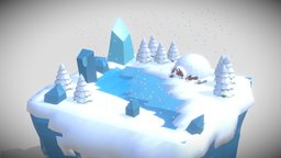 Simplepoly Snowy island trees, tree, sky, cg, snowman, winter, artwork, snow, sun, fire, low-poly-model, shose, cartoon, game, blender, lowpoly, man, gameasset, house, rock, gameready